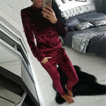 Women Velvet Two Piece Winter Velour Tracksuit