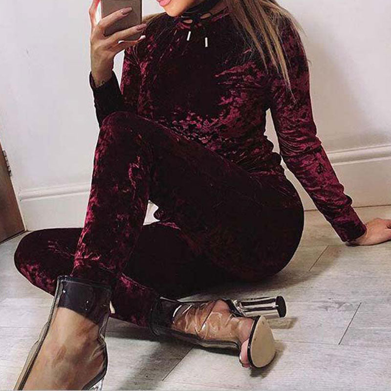Women Velvet Two Piece Winter Velour Tracksuit