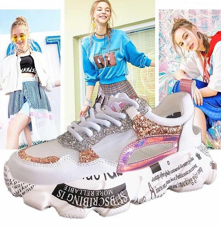 Women Fashion  Design Comfortable Graffiti Breathable Platform Shoes