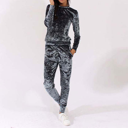 Women Velvet Two Piece Winter Velour Tracksuit