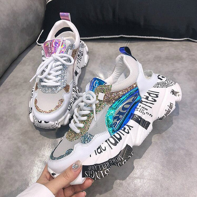 Women Fashion  Design Comfortable Graffiti Breathable Platform Shoes