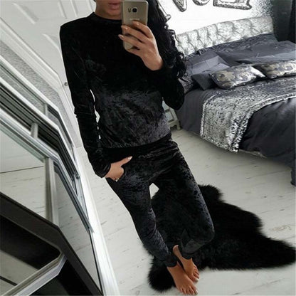 Women Velvet Two Piece Winter Velour Tracksuit