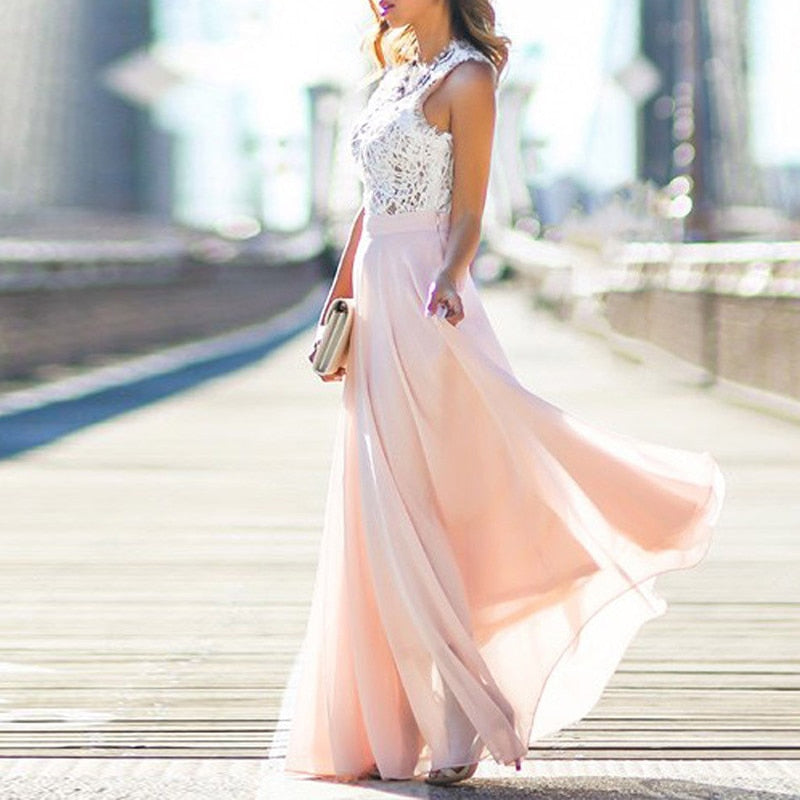 Hollow Out Beach Womens Boho Sleeveless Maxi Dress