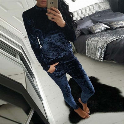 Women Velvet Two Piece Winter Velour Tracksuit