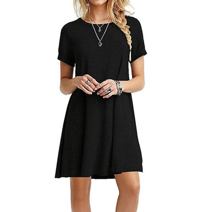 Boho Beach O-Neck Party Summer Short Sleeve Loose Mini Dress