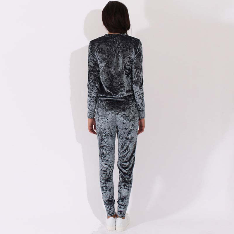 Women Velvet Two Piece Winter Velour Tracksuit