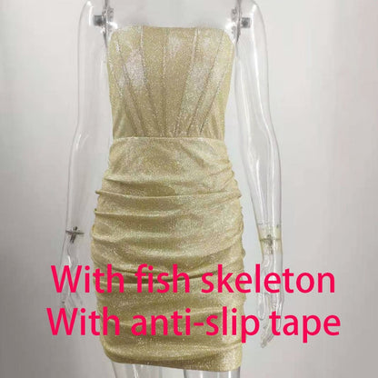 Women Sexy Bodycon Glitter Strapless Mini Dresses