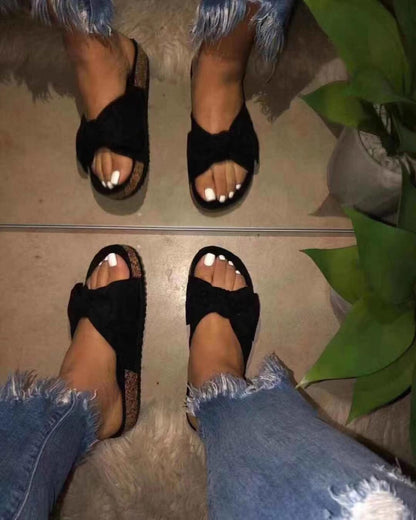 Women Open Toe Bow Style Platform Slides