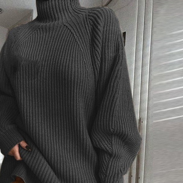 Turtleneck Long Sleeve Sweater Women Loose Tunic Knitted Casual Dresses