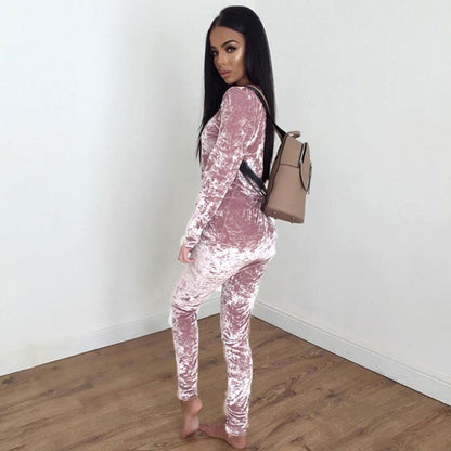 Women Velvet Two Piece Winter Velour Tracksuit