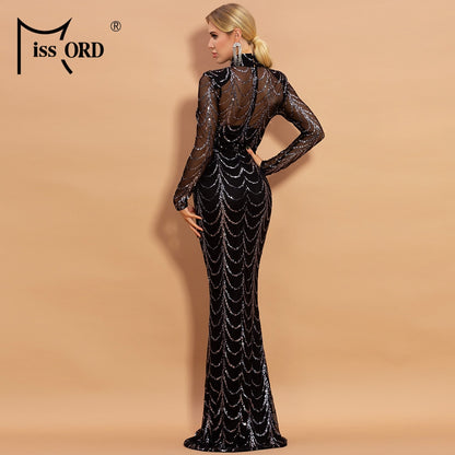 Women Sequins See Through Women Maxi Long Evening Dresses