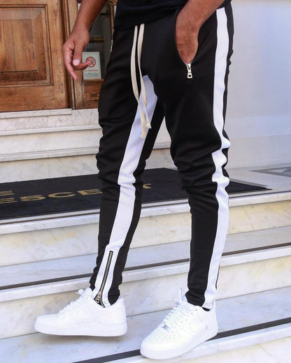 Men Drawstring Side Stripe Skinny Jogger Pant