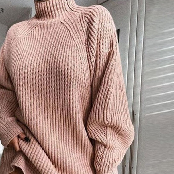 Turtleneck Long Sleeve Sweater Women Loose Tunic Knitted Casual Dresses