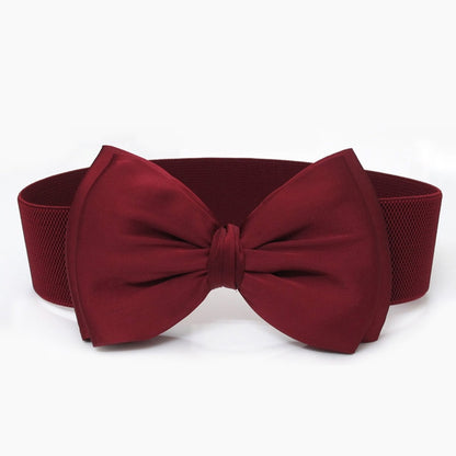 Women Elegant Elastic Waistbands Stretchy Solid Color Ribbon Bow-Knot Waist Belt