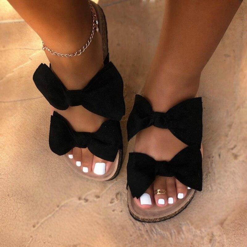 Women Open Toe Bow Style Platform Slides