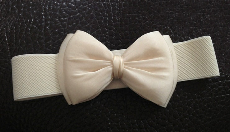Women Elegant Elastic Waistbands Stretchy Solid Color Ribbon Bow-Knot Waist Belt