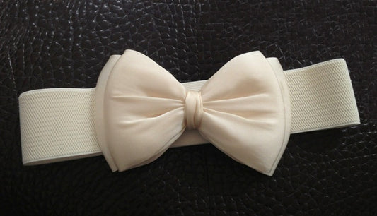 Women Elegant Elastic Waistbands Stretchy Solid Color Ribbon Bow-Knot Waist Belt