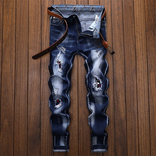 Men Ripped Slim Denim Biker High Quality Straight Casual Designer Jeans