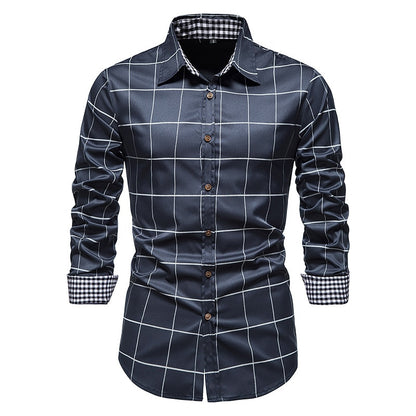 Men Plaid Patchwork Formal Slim Long Sleeve White Button Up Shirt