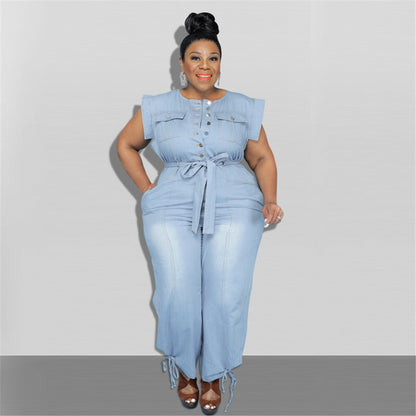 Women Plus Size Denim Jumpsuit