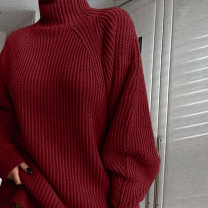 Turtleneck Long Sleeve Sweater Women Loose Tunic Knitted Casual Dresses