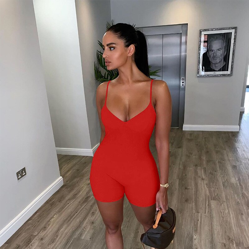 Women V-neck Romper Shorts