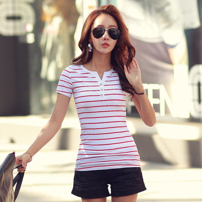 Summer Shirts V-neck T Shirt Women Short Sleeve Top S-5XL Cotton Tee