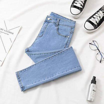 Women High Waist Skinny New Fashion Elastic Thin Gray Solid Denim Pants