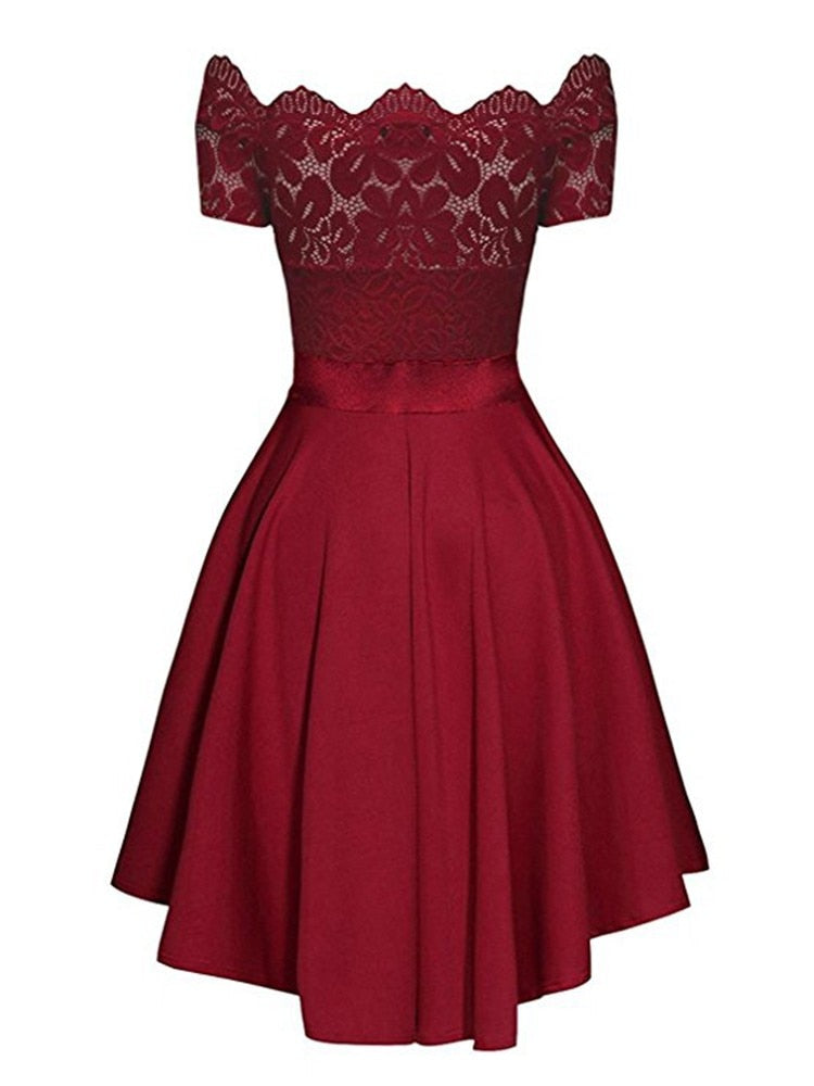 Women Elegant Lace Short Sleeve Sexy Dress