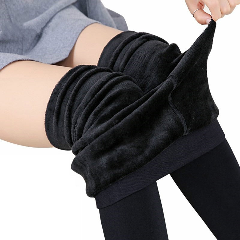 Women Warm Leggins Solid Color Velvet High Waist Stretchy Leggings