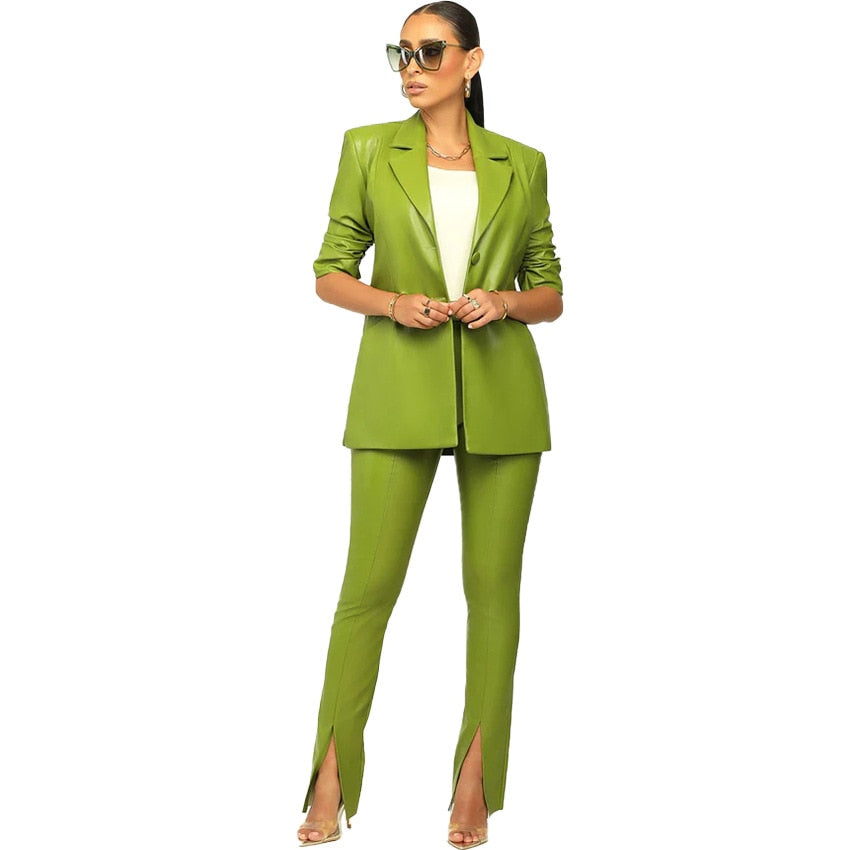 Women 2 Piece Blazer High Waist Pants Matching Set