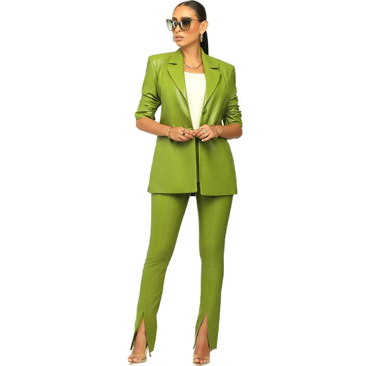 Women 2 Piece Blazer High Waist Pants Matching Set