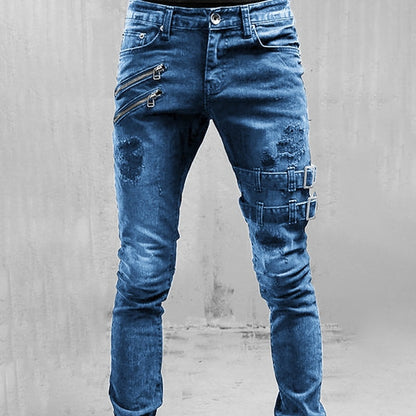 Men High Waist Designer Long Denim Jeans