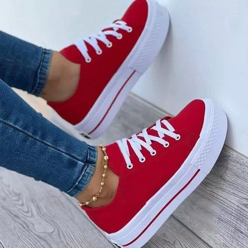 Women Canvas Summer Thick-Soled Lace up Shoes