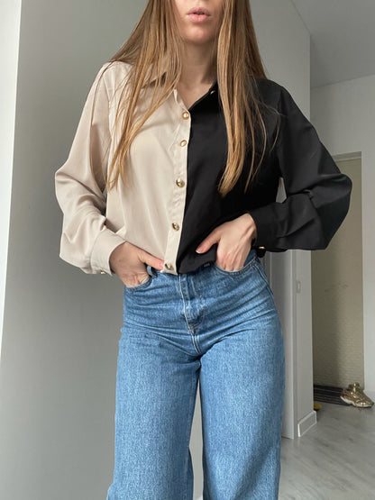 Puff Sleeve Women Office Button Turn Down Collar Shirt