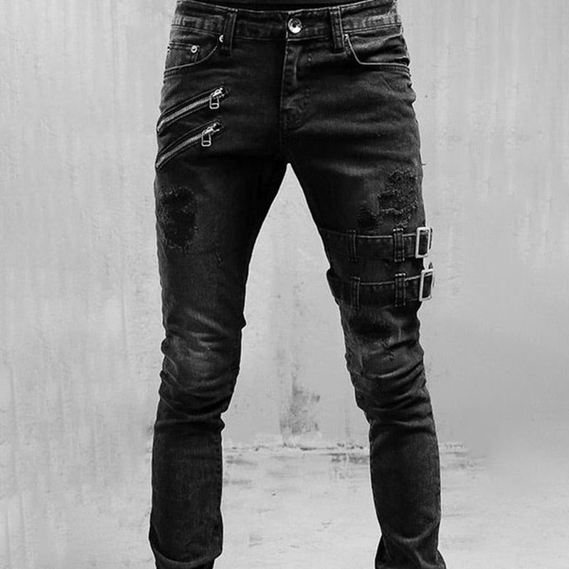 Men High Waist Designer Long Denim Jeans