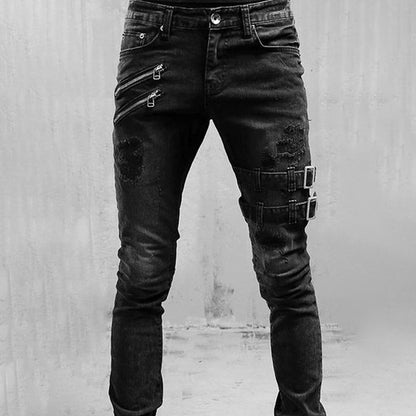 Men High Waist Designer Long Denim Jeans