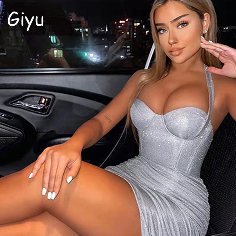 Women Sexy Bodycon Glitter Strapless Mini Dresses