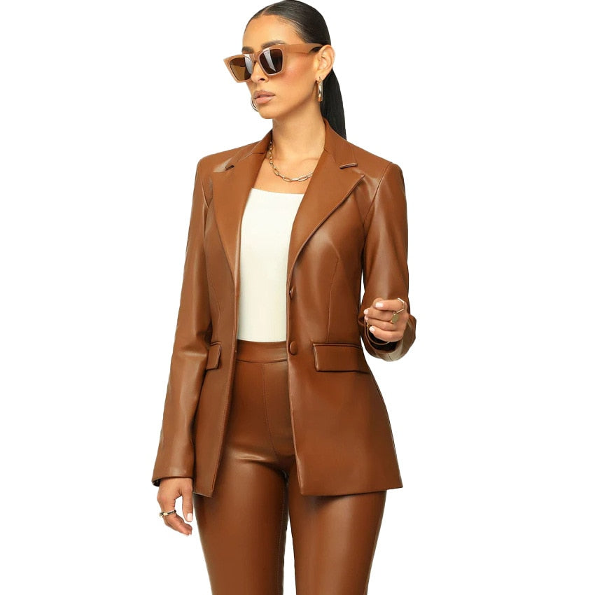Women 2 Piece Blazer High Waist Pants Matching Set