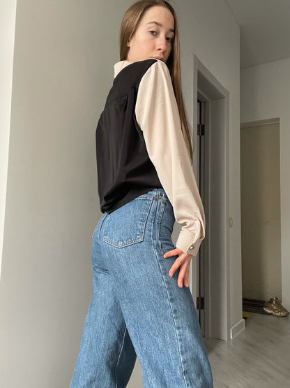 Puff Sleeve Women Office Button Turn Down Collar Shirt