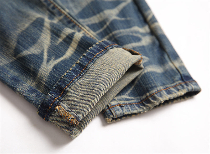 Men Hole Star Embroidered Trend Elastic Slim Graphic Jeans