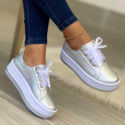 Women Vulcanized Outdoor Platform Casual PU Fashion Wedge Flats Shoes
