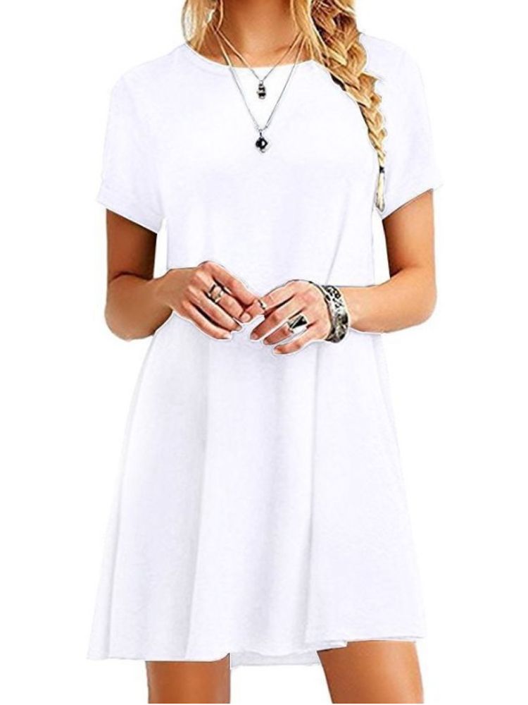 Boho Beach O-Neck Party Summer Short Sleeve Loose Mini Dress