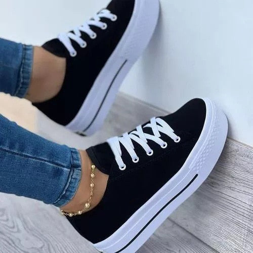 Women Canvas Summer Thick-Soled Lace up Shoes