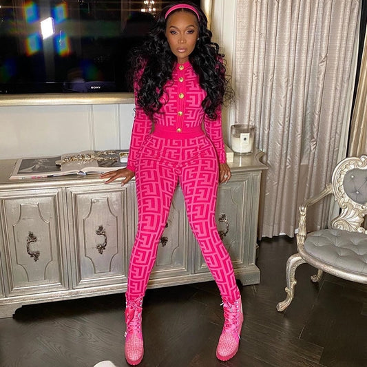 Women Long Sleeve Button Pullover Tops Sporty Jackets+Leggings Matching Sets