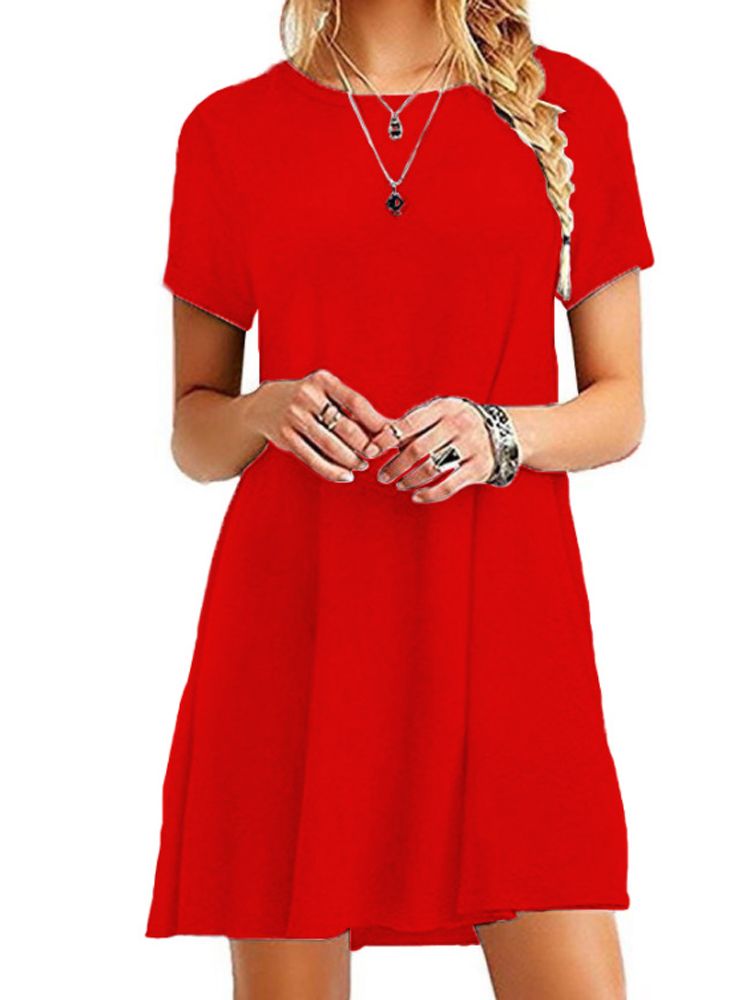 Boho Beach O-Neck Party Summer Short Sleeve Loose Mini Dress