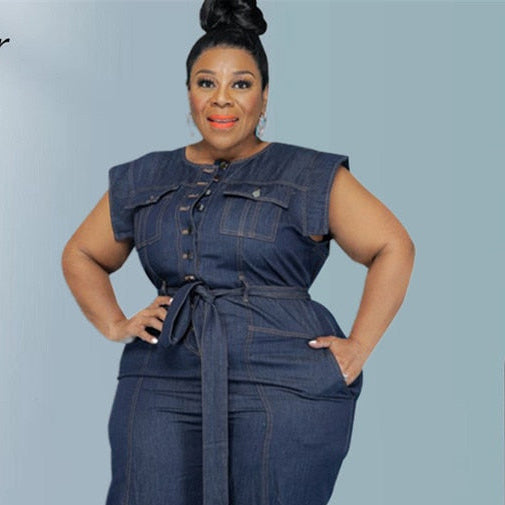Women Plus Size Denim Jumpsuit
