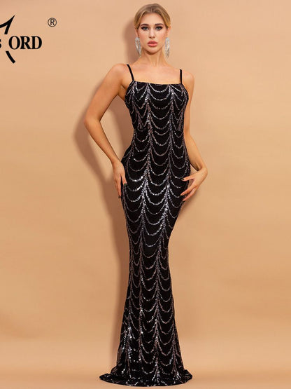 Women Sequins See Through Women Maxi Long Evening Dresses