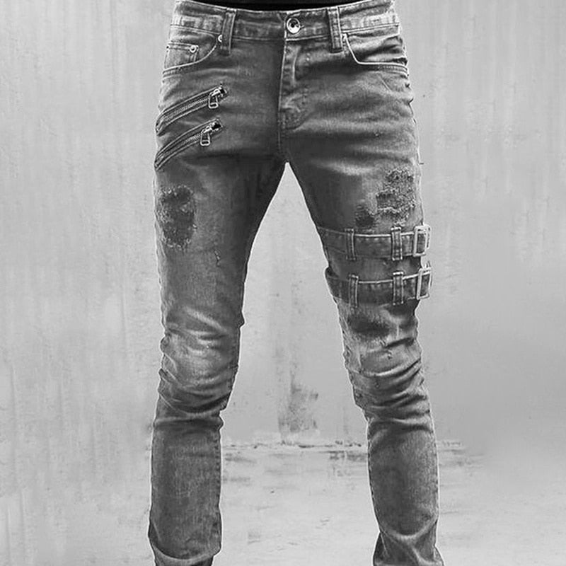 Men High Waist Designer Long Denim Jeans