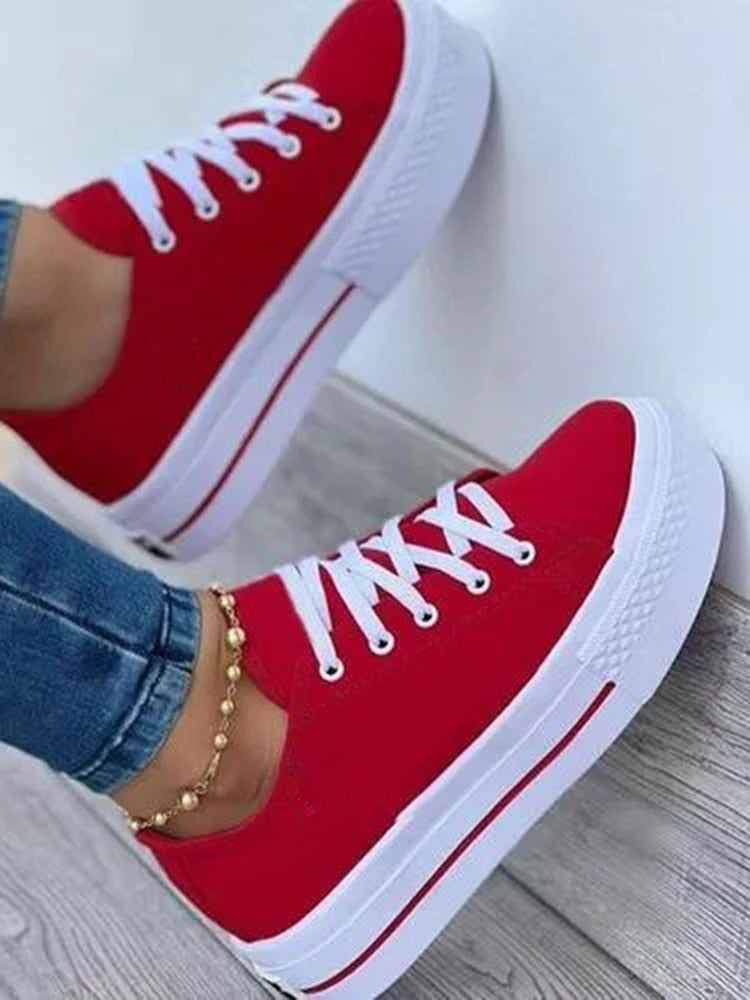 Women Canvas Summer Thick-Soled Lace up Shoes
